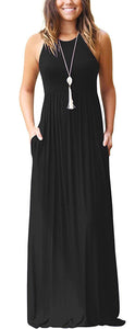 GRECERELLE Women's Sleeveless Racerback and Long Sleeve Loose Plain Maxi Dresses Casual Long Dresses with Pockets