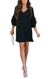 BELONGSCI Women's Dress Sweet & Cute V-Neck Bell Sleeve Shift Dress Mini Dress