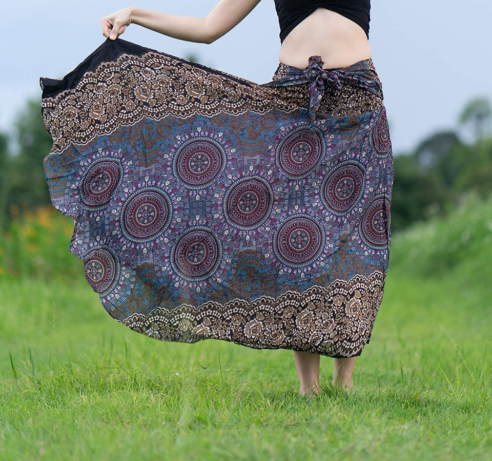 Bangkokpants Women's Long Hippie Bohemian Skirt Gypsy Dress Boho Clothes Flowers One Size Fits Asymmetric Hem Design