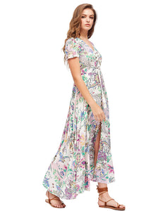 Milumia Women Floral Print Button Up Split Flowy Party Maxi Dress