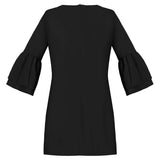 BELONGSCI Women's Dress Sweet & Cute V-Neck Bell Sleeve Shift Dress Mini Dress