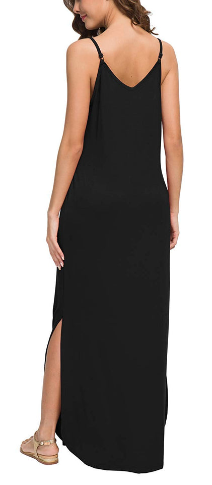 GRECERELLE Women's Summer Casual Loose Dress Beach Cover Up Long Cami Maxi Dresses with Pocket