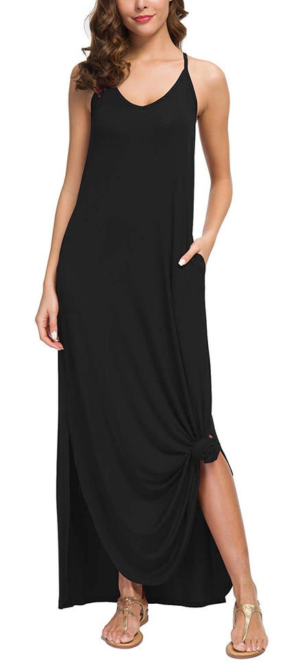 GRECERELLE Women's Summer Casual Loose Dress Beach Cover Up Long Cami Maxi Dresses with Pocket