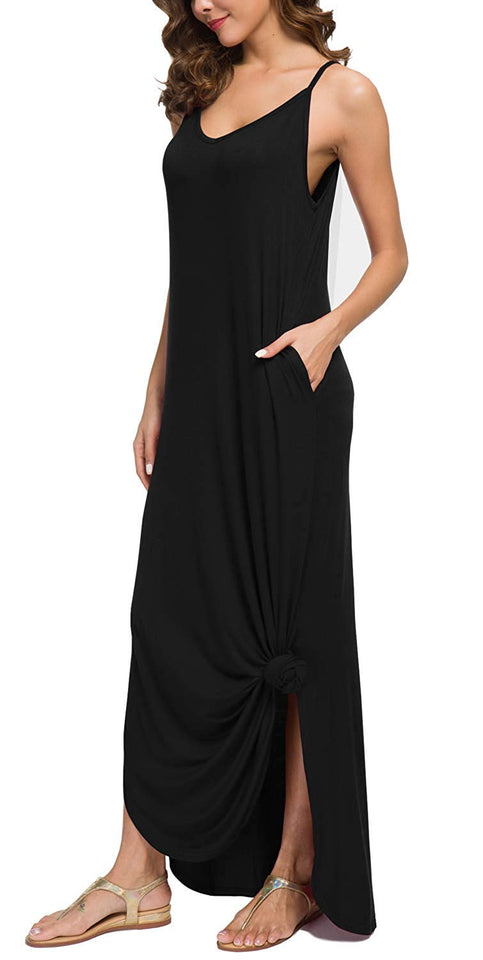 GRECERELLE Women's Summer Casual Loose Dress Beach Cover Up Long Cami Maxi Dresses with Pocket
