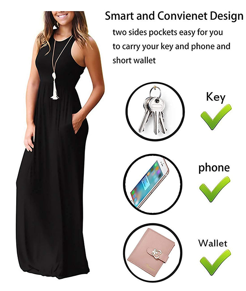 GRECERELLE Women's Sleeveless Racerback and Long Sleeve Loose Plain Maxi Dresses Casual Long Dresses with Pockets