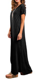 GRECERELLE Women's Casual Loose Pocket Long Dress Short Sleeve Split Maxi Dresses