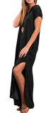 GRECERELLE Women's Casual Loose Pocket Long Dress Short Sleeve Split Maxi Dresses