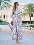 Milumia Women Floral Print Button Up Split Flowy Party Maxi Dress