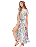 Milumia Women Floral Print Button Up Split Flowy Party Maxi Dress